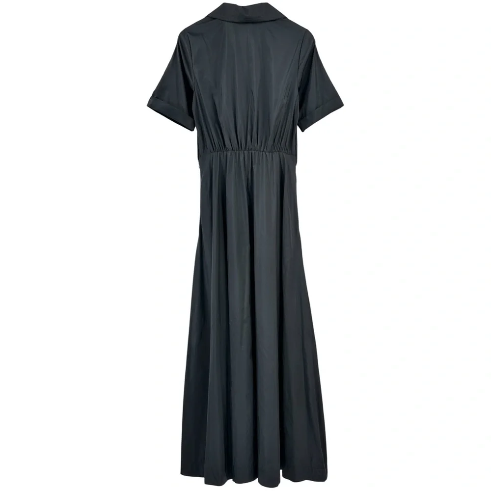 STAUD Millie Black Recycled Nylon Short Sleeve Maxi Shirt Dress Shirtdress sz 6 - Picture 5 of 14